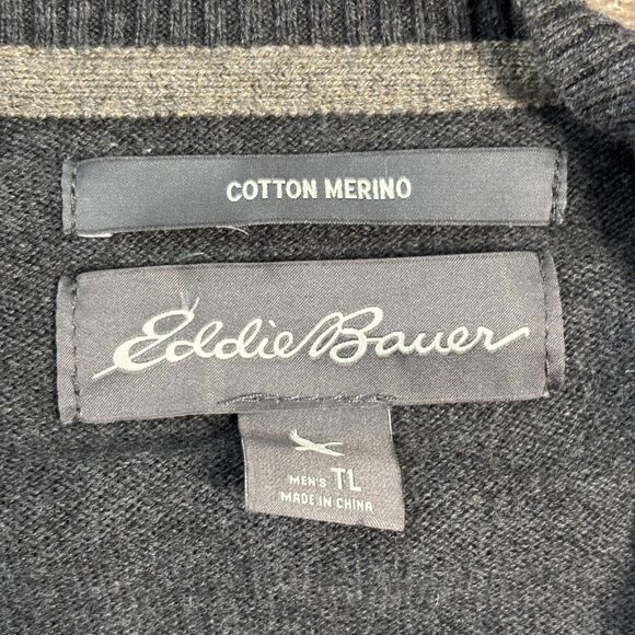 Eddie Bauer Sweater Mens Tall Large Gray V Neck Merino Wool Pullover Casual - Picture 7 of 9